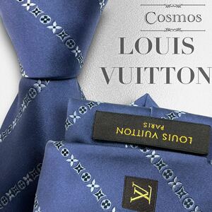 1円 LOUIS VUITTON ルイヴィトン ネクタイ モノグラム ストライプ 青系 青色 ブルー 濃紺色 ネイビー 紳士服 スーツ メンズ 高級 ブランド