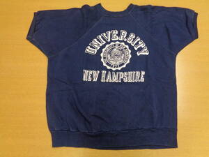 激レア！ 60s UNKNOWN University of New Hampshire VINTAGE SWEAT フロッキープリント 大学ものラグランスウェット SIZE LARGE? NAVY