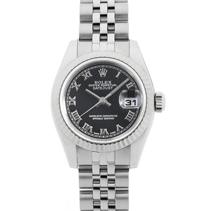 ロレックス デイトジャスト 179174 ブラック ローマ 5列 ジュビリーブレス D番 中古 レディース 腕時計