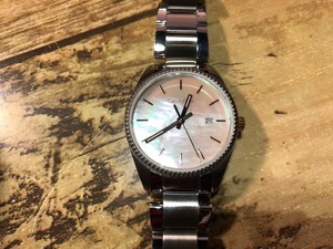 AK1103 良品 レア Calvin Klein カルバンクライン SWISS MADE シェル デイト ギザベゼル K5R 33B 純正SSブレス クオーツ 腕時計