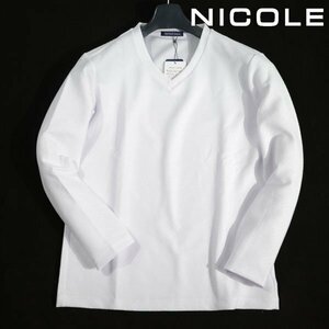 新品1円～★ニコル セレクション NICOLE selection メンズ ストレッチ 長袖 Vネック デザインカットソー 48 L 白 本物◆1605◆