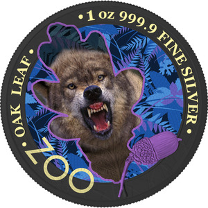 ドイツ　2019年　銀貨　5マルク　Oak Leaf - Zoo Series - Wolf　@5-46