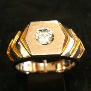 DY 豪華 指輪 Pt900 K18 ダイヤモンド リング 0.15ct 13.5号 プラチナ ゴールド 高級感大 特大 大きめ 印台 人気 プレゼント 贈り物 珍品