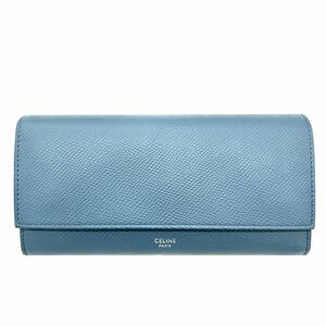 セリーヌ CELINE ラージ フラップ ウォレット 二つ折り 長財布 箱付き 袋付き 小銭入れあり 人気 定番 ブルー スナップボタン
