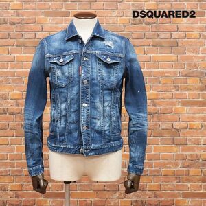 1円/春夏/DSQUARED2/48サイズ/Gジャン S79AM0033 ストレッチ ダメージ ペイント加工 ICONプリント イタリア製 新品/青/ブルー/id106/