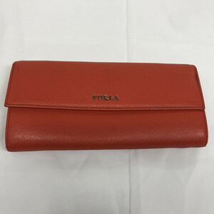 【中古】フルラ 二つ折り長財布 レザー オレンジ[jggZ]