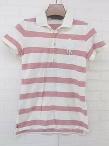 ◇ RALPH LAUREN ボーダー 鹿の子 ビッグポニー 半袖 ポロシャツ サイズ M 155/80A ピンク ホワイト レディース P