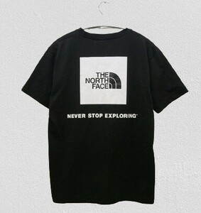 r1_7081k ★定形外 配送★ 美品 THE NORTH FACE ザ・ノースフェイス バックスクエアー ロゴTシャツ 黒×白/サイズM