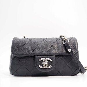 ヤフオク特価 美品 シャネル CHANEL ソフトキャビアスキン ミニマトラッセ チェーンショルダーバッグ 斜め掛け 黒 中古 M363