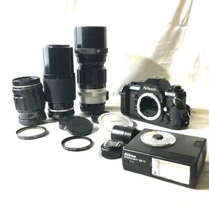 【動作確認済！】Nikon ニコン F-501 SUPER-KOMURA f=100mm 1:2.5 他 レンズ ストロボ【2424439-1/256/rgmry】