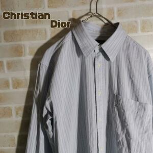 Christian Dior ディオール シャツ 長袖 ストライプ 刺繍 ロゴ