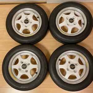 Racing SPARCO　13インチホイール　4本セット　タイヤ付き　塗装品　4穴　PCD110　J数、オフセット不明　レーシングスパルコ　旧ダイハツ車