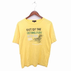エムケーミッシェルクランオム MK MICHEL KLEIN HOMME Tシャツ カットソー ボートネック 英字 綿 半袖 48 黄 イエロー /TT11 メンズ