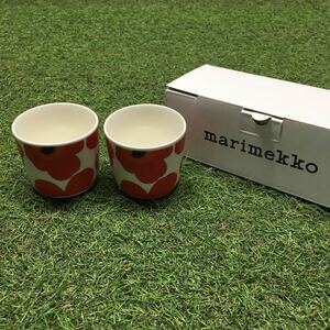 GX4433 MARIMEKKO マリメッコ UNIKKO ウニッコ 067849-001 ラテマグカップ 2個セット食器 ホワイト.レッド 未使用 保管品 コップ