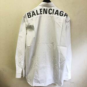 [洋服] メンズ「BALENCIAGA：バレンシアガ バックロゴ ホワイト 長袖シャツ」 サイズ：37(XL) ボタンダウン バックプリント 白 ブランド