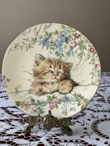 英国 イギリス 1985年 Royal Worcester ロイヤルウースター CAT NAP お昼寝猫 茶トラ 子猫 ウォールハンガー プレート 絵皿 飾り皿