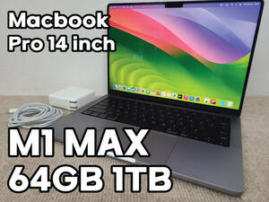 【美品】Apple MacBook Pro 14(2021, A2442) M1 MAX / RAM 64GB / SSD 1TB / スペースグレー / 充放電回数 : 50 [MC042]