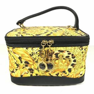 【ヴェルサーチェ】本物 GIANNI VERSACE バニティバッグ レオパード柄 総柄 化粧ポーチ 鏡有り コスメポーチ PVC 女性用 レディース