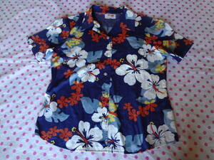 Mango　マンゴ　沖縄　半袖　かりゆしウェア　アロハシャツ　ハイビスカス　　Mサイズ
