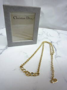 Y4-79　Christian Dior(クリスチャンディオール)　ラインストーンネックレス 　CDロゴ 　ゴールドチェーン　アンティーク　箱入