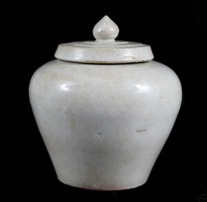 朝鮮古陶磁器 希少 李朝 白磁 蓋付茶入 壷 古美術品（分院高麗旧家蔵出）D676