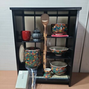 茶道具 棗 茶碗 茶筅 柄杓 茶杓 建水 茶器 水指 短冊箱 春日茶棚 茶道具一式 九谷 九谷木米 レトロ アンティーク 茶道具一式セット