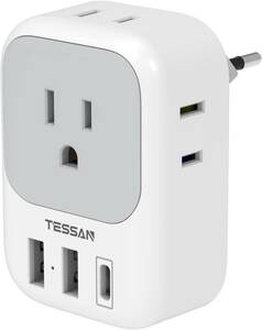 変換プラグ Cタイプ 海外旅行用 変換器 TESSAN 電源変換アダプター コンセントUSB-C付き 4個AC差込口 2個USB-