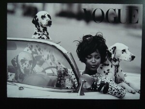 A4 額付き ポスター ナオミキャンベル 車 ダルメシアン 犬 ヴォーグ 写真 オープンカー 白黒 モデル Naomi Campbell