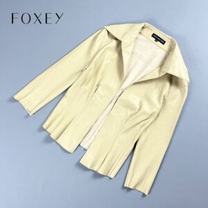FOXEY NEW YORK フォクシー 合成皮革 襟付き七分袖ジャケット レディース ベージュ サイズ38*MC233