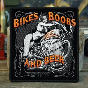 セクシー 美女 と バイク 刺繍 ワッペン ◆ ビール BOOBS パッチ HLPA3730