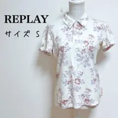 リプレイ　半袖ポロシャツ　フラワープリント【S】ボタニカル　スモールサイズ
