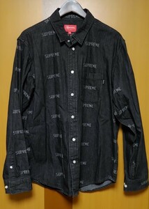 美中古 Mサイズ 黒色 Supreme Logo Denim Shirt Black シュプリーム ロゴ デニム シャツ 美品 長袖シャツ 正規品