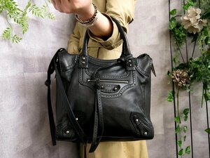 超美品●BALENCIAGA バレンシアガ●ペーパー●515859●レザー 本革●2way ハンド バッグ●黒●SV金具●斜め掛け●B5 収納 かばん●Js45180