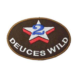 アイロンワッペン DEUCES WILD デューシズ・ワイルド ブラウン ロゴ デザイン 簡単貼り付け アップリケ 刺繍 裁縫 