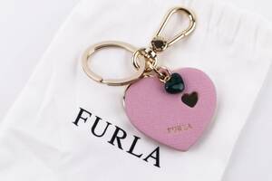 フルラ　FURLA　ダブルハート　キーホルダー　キーリング　チャーム ピンク/ゴールド　保護袋付き　美品