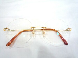1000円スタート 眼鏡 GOLD MASTER 2T3 K18 MADE IN JAPAN 50□19-142 フレーム無 度入り眼鏡 総重量約21.0g めがね 3 AA1015