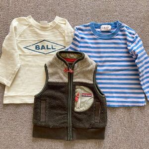 【まとめ売り】Bebe べべ BALL 長袖Tシャツセット ロンT カットソー フリースベスト 男女兼用 子供服 キッズ 保育園 幼稚園遊び着 80 90