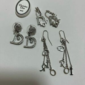 クリスチャンディオール　Christian Dior ピアス　三点　セット　美品　ラインストーン　シルバー色