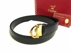 ■新品同様■ Cartier カルティエ マストライン レザー ゴールド金具 ベルト ビジネス 紳士 メンズ ブラック系 AT9050