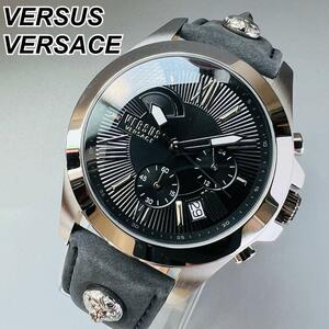 ヴェルサス ヴェルサーチ 腕時計 ベルサーチ 新品 メンズ 44mm クォーツ クロノグラフ シルバー ブラック ケース付属 レザーストラップ