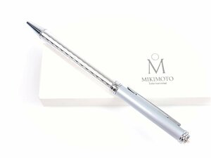 美品　ミキモト　MIKIMOTO　パール付き　回転式　ボールペン　黒インク　筆記OK　シルバーカラー　YZ-454