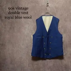 90s vintage 古着 double vest blue wool