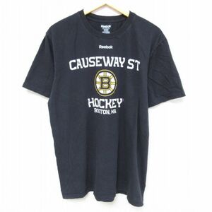 L/古着 リーボック REEBOK 半袖 ブランド Tシャツ メンズ NHL ボストンブルーインズ コットン クルーネック 黒 ブラック アイスホッケ