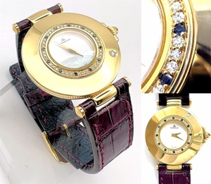 美品　レア　希少　Jaeger LeCoultre　ジャガールクルト　ランデヴー　金無垢　K18 YG　ゴールド　ダイヤ　サファイア　49P　シェル　時計