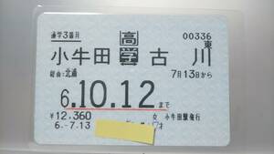 SPD69 JR陸羽東線　高校生定期券（パウチ）　平成６【　小牛田　－　古川 】
