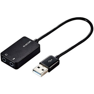 エレコム オーディオ変換アダプタ USB-φ3.5mm オーディオ出力 マイク入力 ケーブル付 15cm ブラック USB-AADC02BK