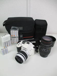 中古 カメラ PENTAX ペンタックス K-x ホワイト 1:3.5-5.6 18-55mm AL /レンズ SIGMA APO DG 70-300mm 1:4-5.6 ※通電のみ確認済 ／L