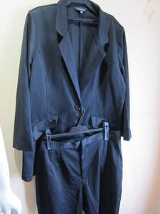 特大 3L natural basic ナチュラルベーシック セットアップ スーツ ジャケット パンツ 洗濯可能 ジャージスーツ 黒 大きいサイズ タ853