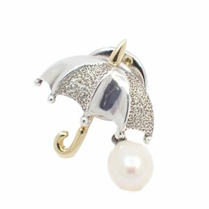 MIKIMOTO ミキモト 傘モチーフ ピンブローチ シルバー/K18YG/パール【いおき質店】