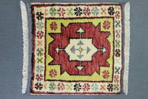 アンティーク　トルコ　ヤストゥクフェイス　オールド手織り絨毯　玄関　アクセントラグ　ボヘミアンコーデ　43x45cm/GH344